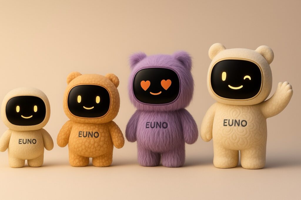 four smiling euno robots